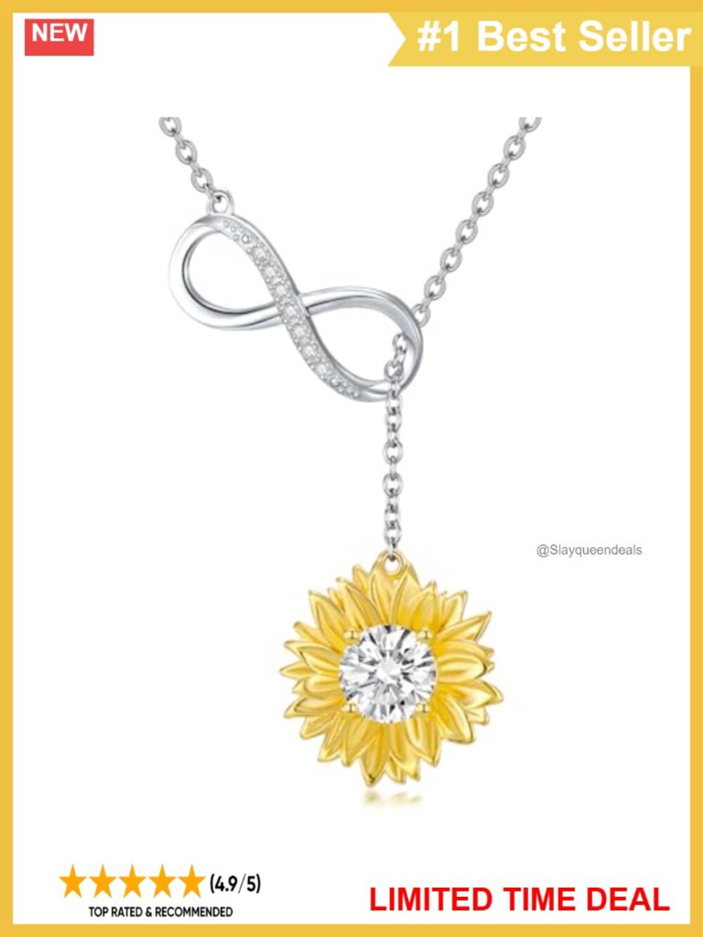 925 Sterling Silver Sunflower Infinity Lariat Necklace Lab Grown Diamonds